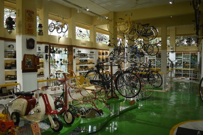 The collection also includes bicycle accessories such as gears, seats, dynamos, air pumps and lamps that Pendse collected from his travels and visits to antique stores around the world .