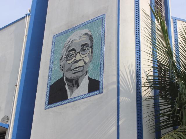The outer wall with Mahasweta Devi’s portrait 